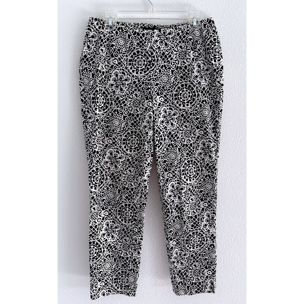 Lafayette 148 Stanton Pants Womens 6 Black White Cotton Blend‎ Ankle Career